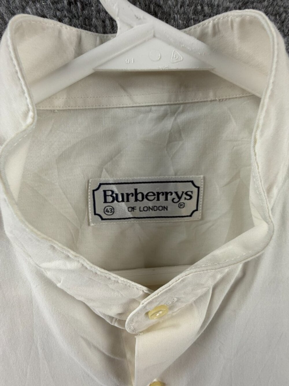 Burberry Formal 43 London Band Ivory Solid Long Sleeve Mens Shirt Pocket Adult - Picture 12 of 16